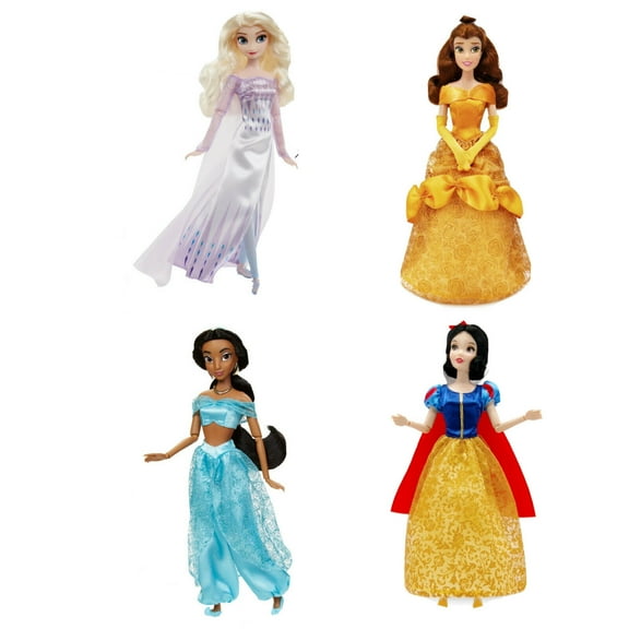 4 Classic Princess Dolls Elsa Belle Jasmine Snow White 12 Set New