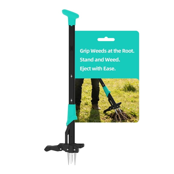4-Claw Erect Weed Puller - 40 Inch Ergonomic Long Handle with Ejector - Manual Gardening Tool for Lawn & Garden Maintenance - Black & Blue