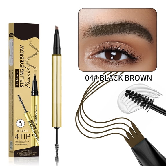 4-Claw Eyebrow Pencil Double Sided with Waterproof Eyebrow Gel, Sweat Resistant Brow Pen for Natural Defined Eyebrows, Long Lasting Setting Formula, 1.5ml+0.5ml