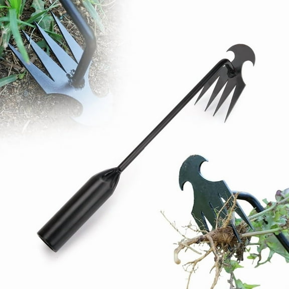 4-Claw Heavy Duty Weeding Shovel with Non-Slip Grip, Professional Gardening Tool for Deep-Rooted Weeds & Dandelions, Reinforced Manganese Steel, Ergonomic Handle（11.81in）