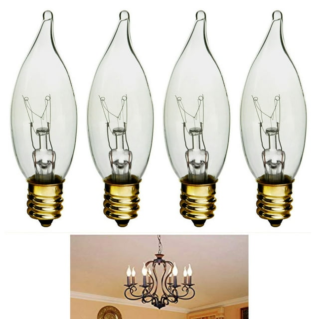 4 Clear 25W Candelabra Flame Tip Night Light Bulbs 120V Lamp Chandelier