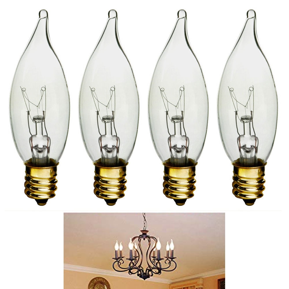 4 Clear 60W Candelabra Flame Tip Night Light Bulbs 120V Lamp Chandelier Sconce