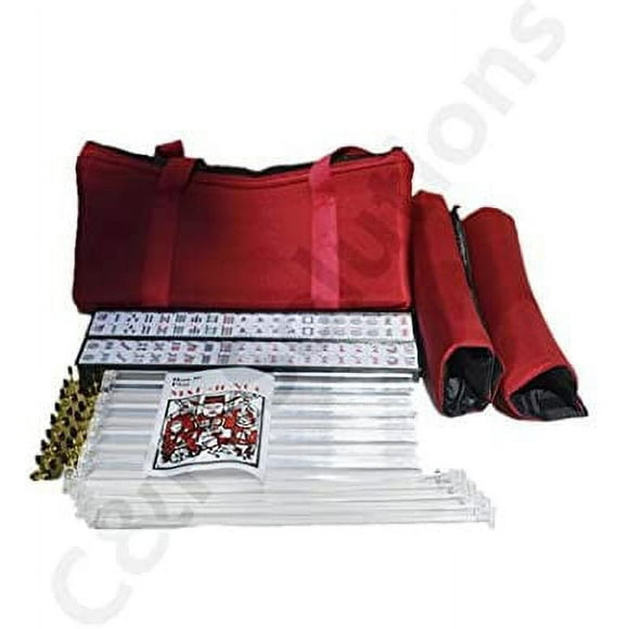 4 Clear Pushers And 4 Clear Racks + American Mah Jong Set Burgundy Red Bag 166 Tiles (Mah Jong Mah Jongg Mahjongg)