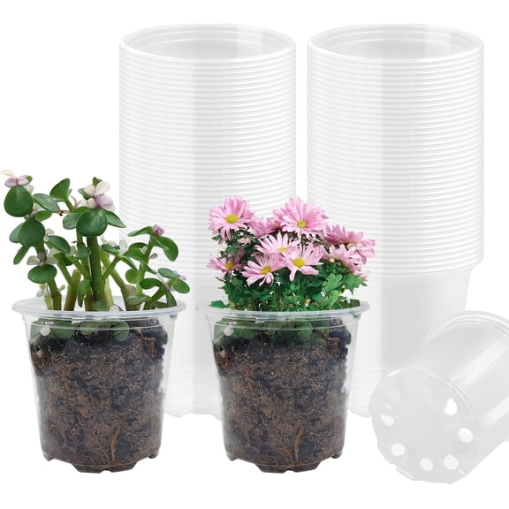4" Clear Seeding Pots 50-Pack Round for Seeds Starting, Seeds Germination Transparent Nursery Pots with Drainage Holes (4Inch,Clear,50Pcs)