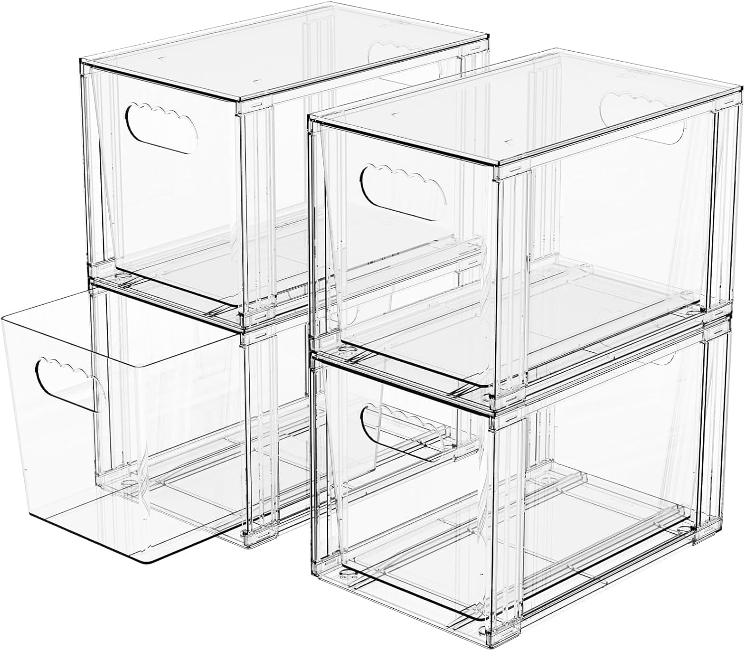 4 Pack Clear Stackable Storage Drawers,7.3″ High Large Baby Bottle Organizer,Bathroom Closet Organizers and Storage,Acrylic Storage Containers and Home Edit Organizer Bins for Cabinets,Pantry