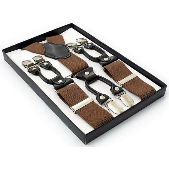 4-Clips BROWN Suspenders Adults Men Women Teens Wedding Formal