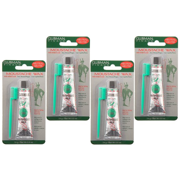 Clubman Moustache Wax Neutral With Brush/Comb 14 g 0.5 oz, (Pack of 4)