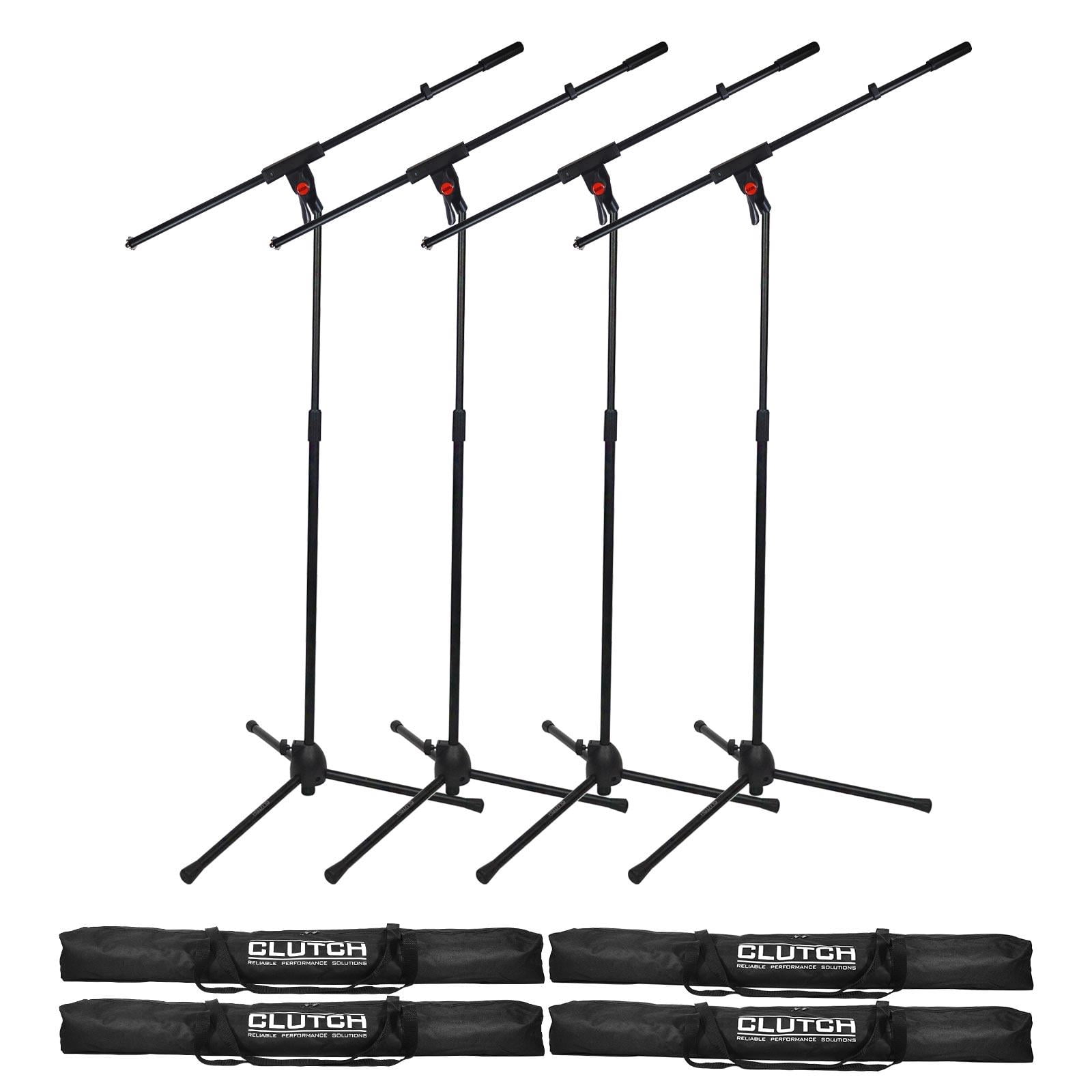 (4) Clutch CL-MB100PK Microphone Boom Stands with Mic Clips & Durable Carry Bags Package