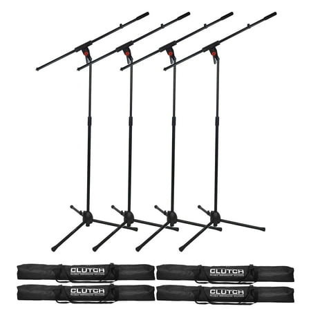 (4) Clutch CL-MB100PK Microphone Boom Stands with Mic Clips & Durable Carry Bags Package