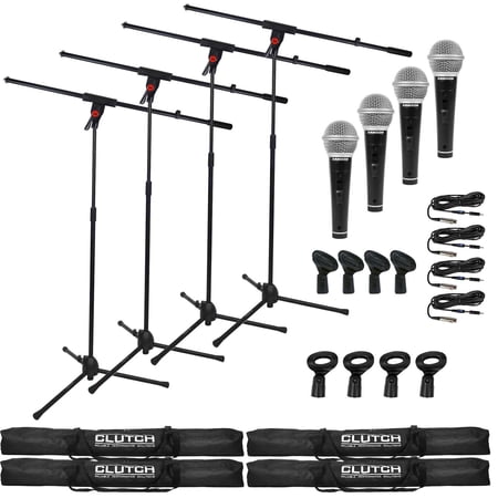 (4) Clutch CL-MB100PK Microphone Boom Stands with Multi-Purpose Dynamic Vocal Microphones Package