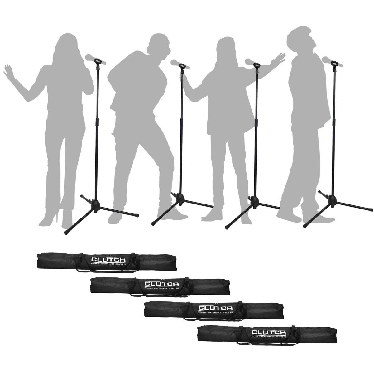 (4) Clutch CL-MB100PK Microphone Stands with Mic Clips & Durable Carry Bags Package