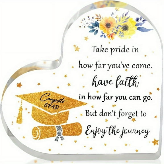 4'' College Graduation Gifts for Her Women Inspirational Graduation Gifts Graduate Gifts Class of 2025 Grad Keepsake for College High School PHD Masters Degree Heart Acrylic Paperweight