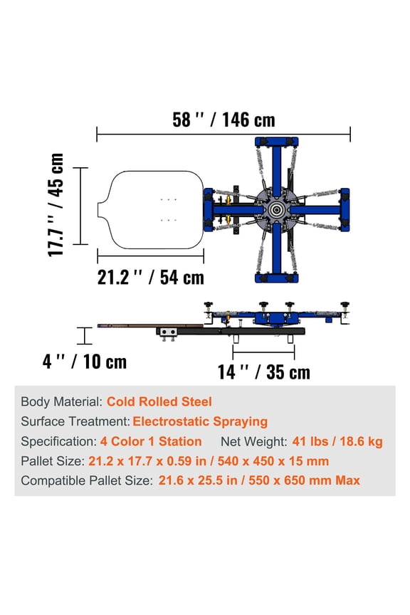 4 Color 1 Station Screen Printing Machine,21.2x17.7in/54x45cm Screen Printing Press 360 Rotable Silk,Double-Layer Positioning Pallet for T-Shirt DIY Printing