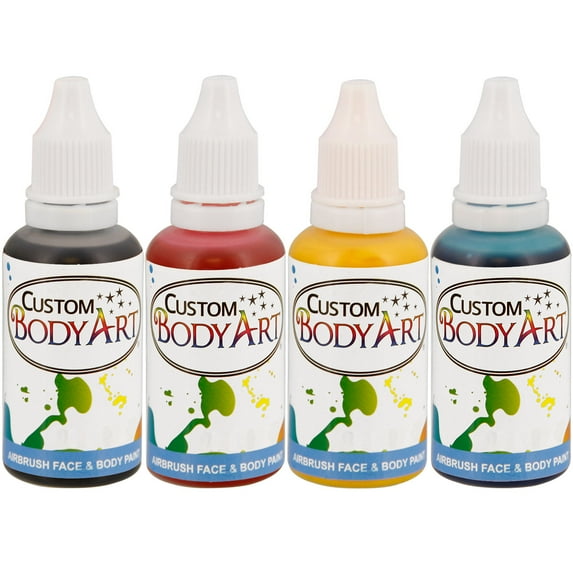 4 Color 1oz Airbrush Face & Body Art Paint Kit Water-Based Custom Temp Tattoo