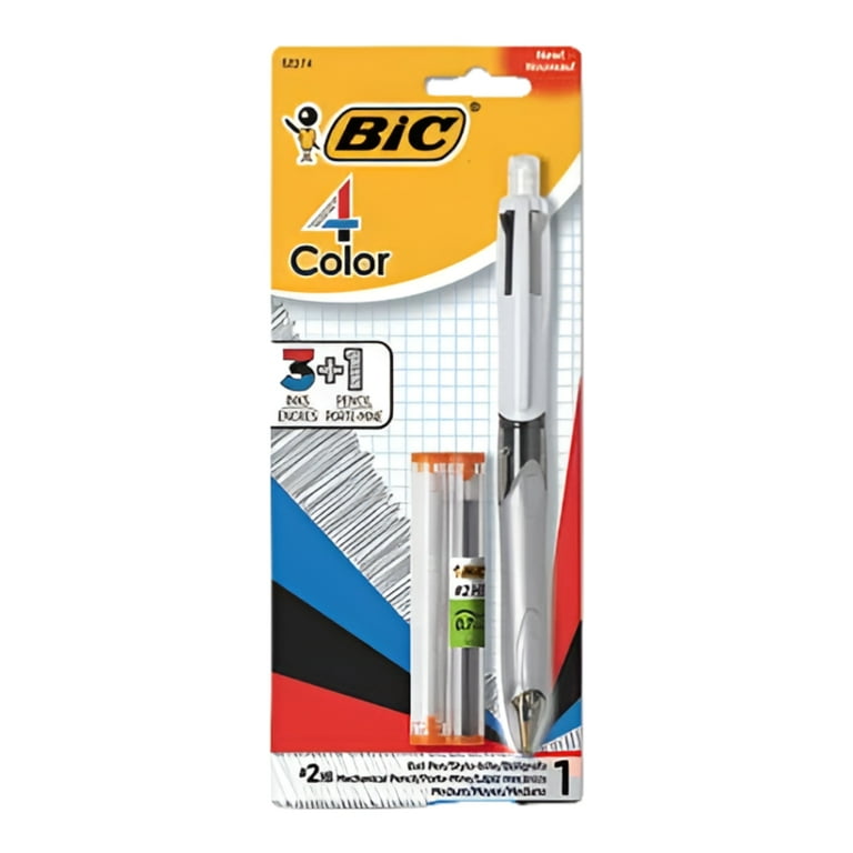 4-Color 3 + 1 Multi-Color Ballpoint Pen/Pencil, Retractable, 1 mm Pen/0.7 mm Pencil, Black/Blue/Red Ink, Gray/White Barrel 4-Color 3 + 1 Multi-Color Ballpoint Pen/Pencil, Retractable, 1 mm Pen/0.7 mm Pencil, Black/Blue/Red Ink, Gray/White Barrel
