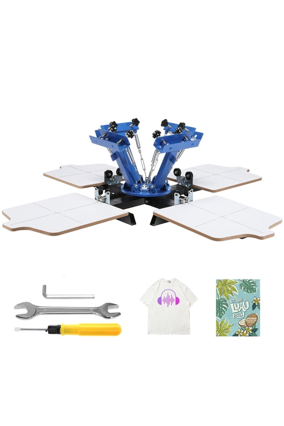4 Color 4 Station Screen Printing Machine, 360° Rotating Silk Screen Printing Press with 21.2 x 17.7 in Printing Area, Double-Layer Positioning Pallet for T-Shirt DIY, Fabric and Flat Materials