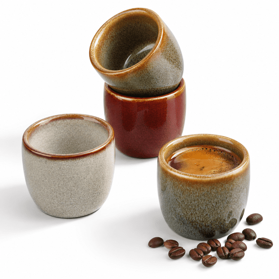 4 Color Assortment - 4pc - 2oz Ceramic Double Walled Espresso Cups Set