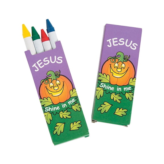 4-Color Christian Pumpkin Crayons, 48 Boxes, Basic Supplies, Halloween, 48 Pieces