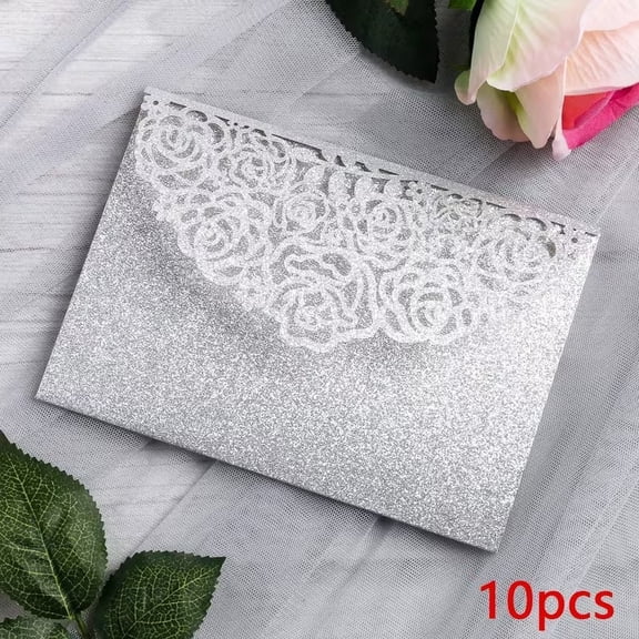 4 Color Glitter Plant Tri-fold Wedding Invitation 10pcs Pocket Invitation Card, Suitable for Wedding, 15th Birthday Party, Bridal Shower, Birthday Party Invitation Decoration Supplies