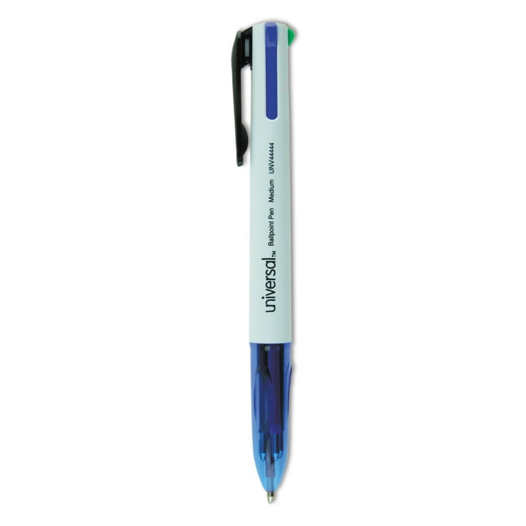 4 Color Multi Color Ballpoint Pen Retractable Medium 1 Mm Black blue green red Ink White translucent Blue Barrel 3 pack Bundle of 5 Packs