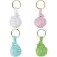 thumbnail image 1 of 4 Color Nautical Rope Keychain Cotton Ball Wooden Beads Wound with Cotton Thread Handmade Weaving Keychain with Golden Iron Keyring Pendant, 1 of 6