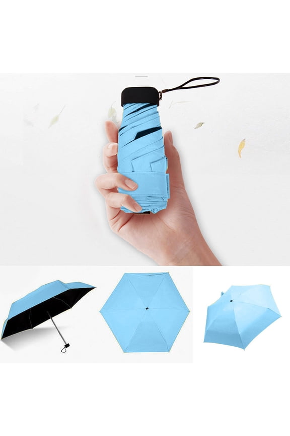Flat Sun&Rain Lightweight Umbrella, 5 Folding Small and Compact Parasol Ultra Lights and Small Mini Umbrella Travel Mini Umbrella for Pocket
