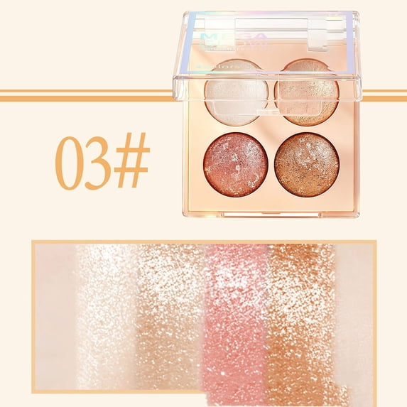 4‑Color Pearl Highlight Eyeshadow Palette, Fine Glitter Shimmer Eye Makeup Powder, Smooth Blendable Long‑Lasting Shades, Non‑Flying‑Powder Compact Cosmetic Kit for Daily & Travel