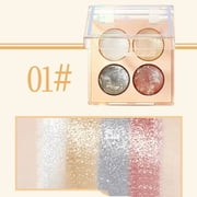 4 Color Pearl Highlight Eyeshadow Palette, Fine Glitter Shimmer Eye Makeup Powder, Smooth Blendable Long Lasting Shades, Non Flying Powder Compact Cosmetic Kit for Daily & Travel