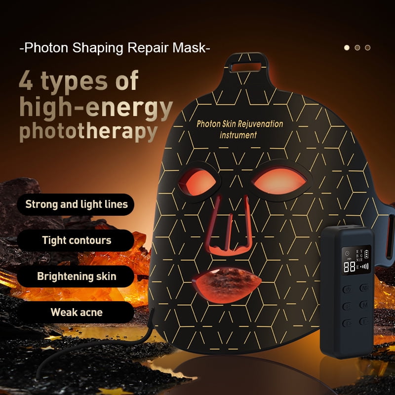4-Color Pro LED Light Face Mask with Remote Control, Flexible Silicone Mask with Red, Blue, Amber & NIR Light for a Personalized At-Home Spa & Radiant-Looking Complexion