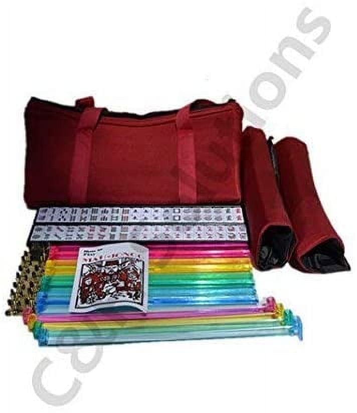 4 Color Pushers And 4 Color Racks + American Mah Jong Set Burgundy Red Bag 166 Tiles (Mah Jong Mah Jongg Mahjongg)