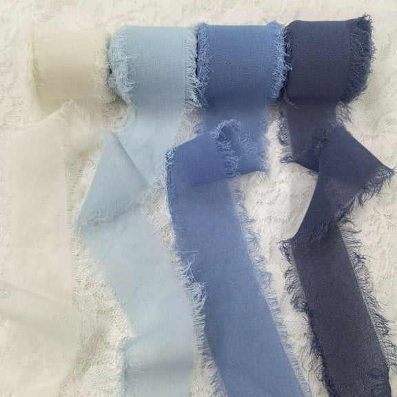 Tivamiko Torn Edge Ribbon, Chiffon & Satin Floral Wrap, Blue Series, 4 Color Set, 1.5 Inch x 16 Feet Each