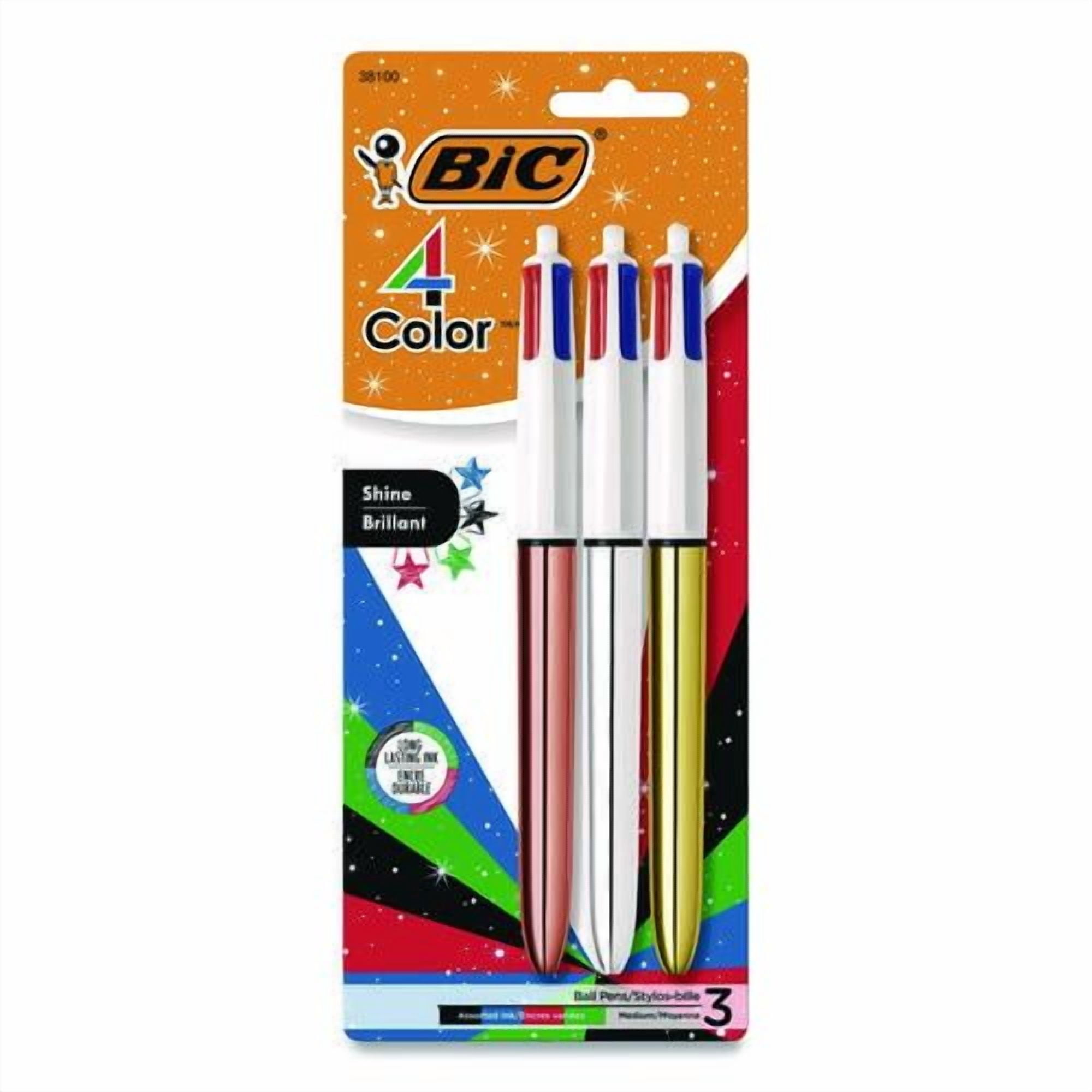 4-Color Shine Multi-Color Ballpoint Pen, Retractable, Medium 1mm, Black/Blue/Green/Red Ink, Assorted | Bundle of 2