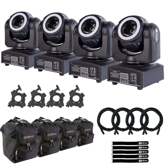 (4) ColorKey CKU-5038 Mover Halo Beam QUAD MKII Compact Moving Heads with Universal Protective Lighting / Utility Cases Package