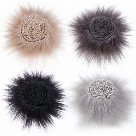 4 Colors 2" x 60" Faux Fox Fur Fabric Shaggy Fur Patches Fluffy Rug Christmas Synthetic Plush Trim Ribbon Fuzzy Scrap Sewing for Crafts Santa Claus(Black Khaki Dark Gray Light Gray)