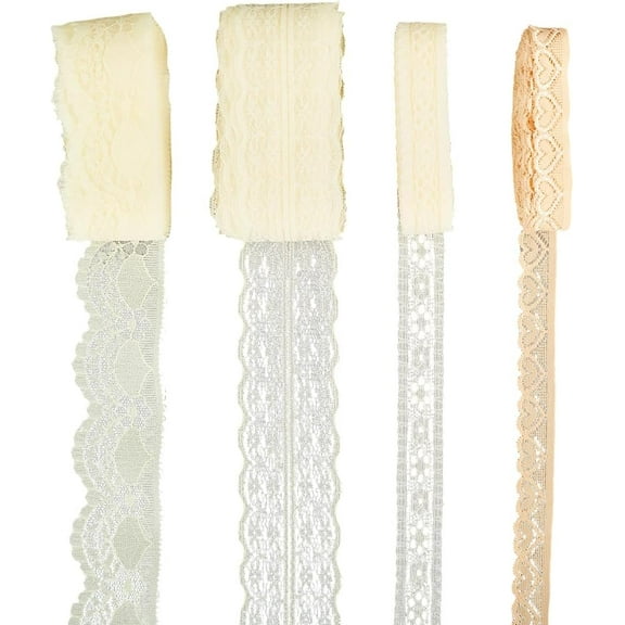 4 Colors 20 Yards Vintage Lace Ribbon Inelastic Decorative Sewing Lace Trim Roll Edge Trimming Applique for Wedding Bouquet Home Decorations Curtain Tablecloth Clothes Gift Wrapping Colorful DIY