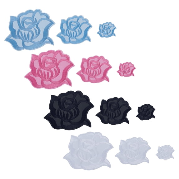 4 Colors 24Pcs Rose Iron on Patches Colorful Rose Flower Embroidered Patches Sew on Decorative Repair Appliques Patch