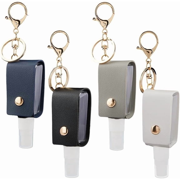 4 Colors 30ml PU Leather Hand Sanitizer Holder Keychain Portable Small Squeeze Travel Bottle Keyring Refillable Container Key Chain Key Ring Travel Size for Toiletry Lotion Shampoo