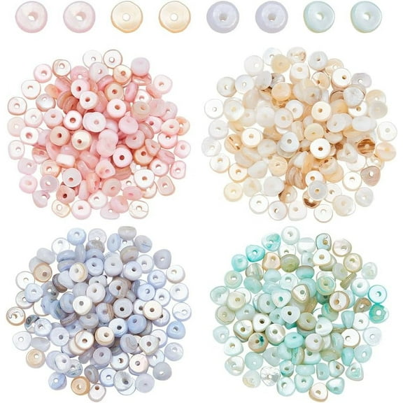 4 Colors 400-460 Pcs Natural Shell Beads Flat Round/Disc Loose Sea Shell Beads Puka Shells Beads for DIY Bracelet Necklace Jewelry