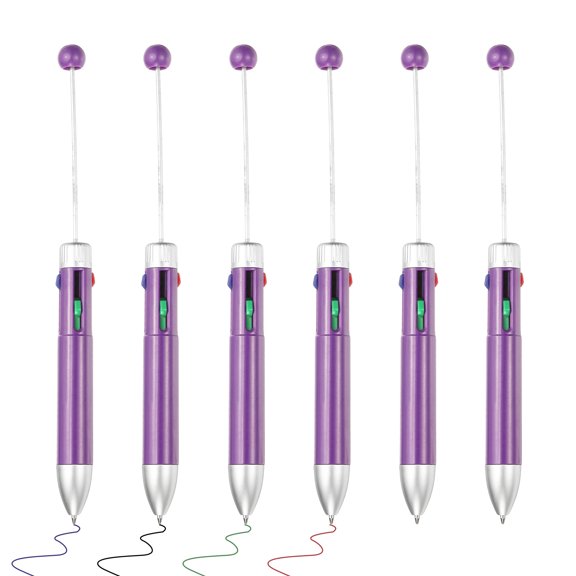 4 Colors Beadable Pens, 6Pcs Retractable Pen 1.0mm Point Bead Pen, Purple