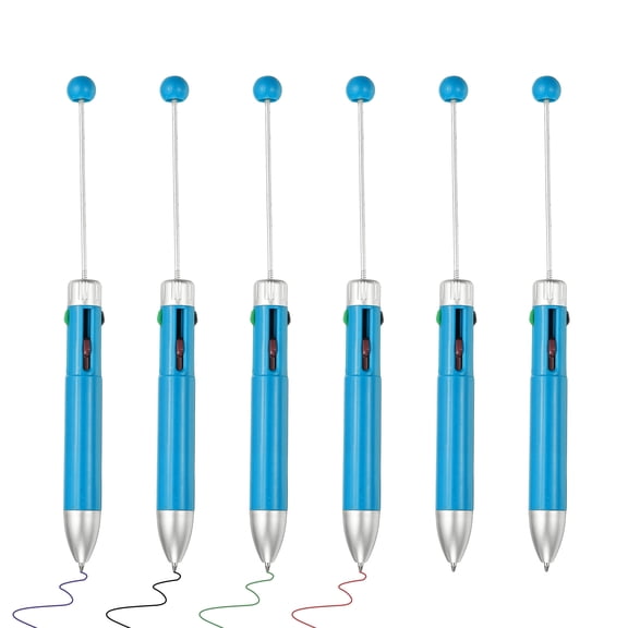 4 Colors Beadable Pens, 6Pcs Retractable Pen 1.0mm Point Bead Pen, Sky Blue
