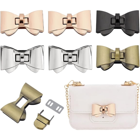 4 Colors Bowknot Zinc Alloy Bag Tuck Lock Clasps Purse Thumb Press Closure Mixed Color 37.5~58.5x37.5~59x8mm hole: 18x10mm for DIY