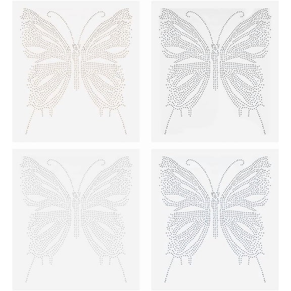 4 Colors Butterfly Shape Rhinestone Iron on Hotfix Transfer Decal Clear Rhinestone Iron on Hotfix Decal Appliques Patch Transfer for T-Shirt Clothing Pants Bags diy Mixed Color
