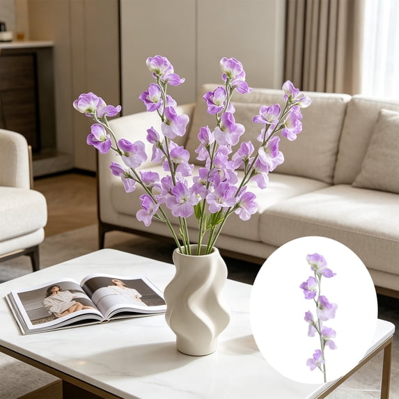 4 Colors Flocked Sweet Pea Artificial Flowers, Realistic Faux Silk Floral Stalks Bouquet, Premium Fake Flower for Home Wedding Table Centerpiece Photography Props Vase Arrangement Home Decoration