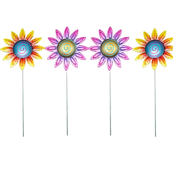 4 Colors Flower Garden Stakes Decor, Sunflower Metal Outdoor Daisy Yard Art, Waterproof Colorful Metal Flower Stick Crafts Stake for Indoor Outdoor Lawn Pathway Patio Ornaments