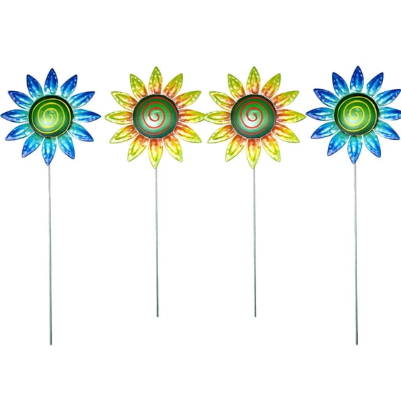 4 Colors Flower Garden Stakes Decor, Sunflower Metal Outdoor Daisy Yard Art, Waterproof Colorful Metal Flower Stick Crafts Stake for Indoor Outdoor Lawn Pathway Patio Ornaments