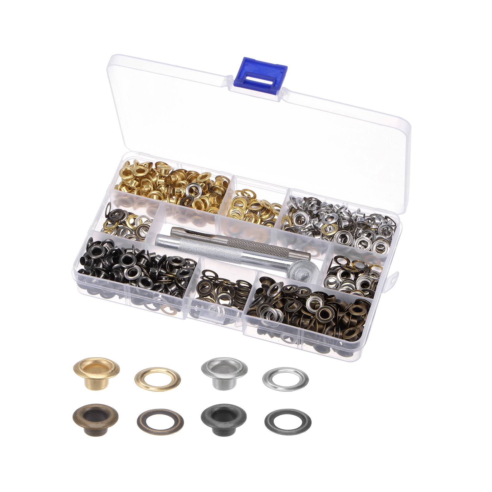 4 Colors Grommet Tool Kit 100 Sets 5mmx10mm Dia Copper Grommets Eyelets with 3pcs Install Tools
