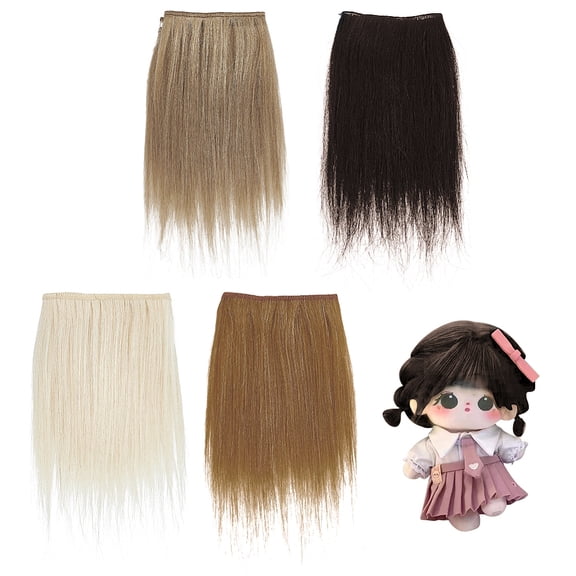 4 Colors Hair Wig Long Straight Wig Mohair Hair Wefts Hairs Extensions Figurine Wigs artificial Dolls Hairs for DIY Replacement Crafting Making Art Supplies 6.3-6.6in Long DIY