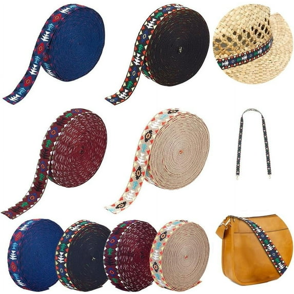 4 Colors Jacquard Embroidered Trim Ribbon 20 Yards 0.6 Inch(16mm) Vintage Fabric Bias Tape Webbing Ethnic Style Embroidery Ribbons Sewing Lace Trim Home Decor Gift Wrapping Multi-color