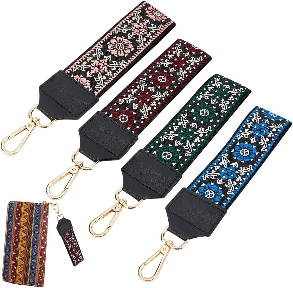 4 Colors Keychain Wristlet Lanyard Ethnic Style Webbing Wristlet