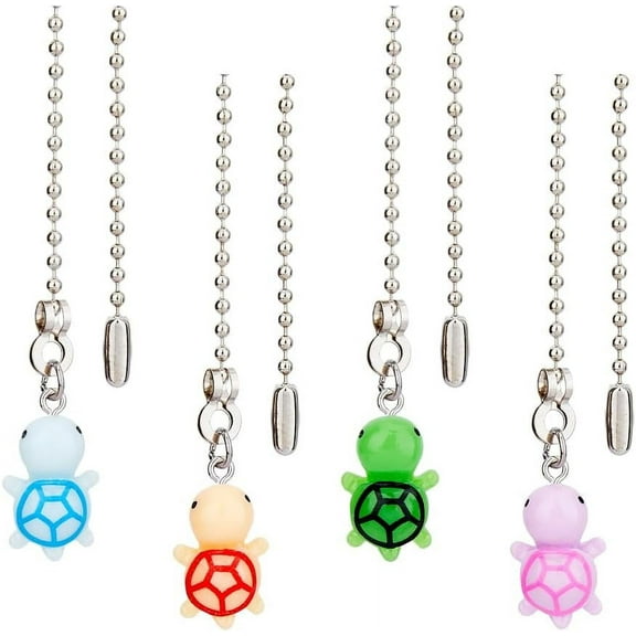4 Colors Light Pull Chain Set Iron Pull Ball Chains Extension with Resin Turtle Charms 13.66" Fan Beaded Ball Switch Chain Extender for Home Light Lamp colorful